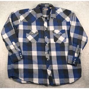 Vintage Big Mac Workwear Pearl Snap Mens Flannel Shirt 2XLT Blue Plaid Western